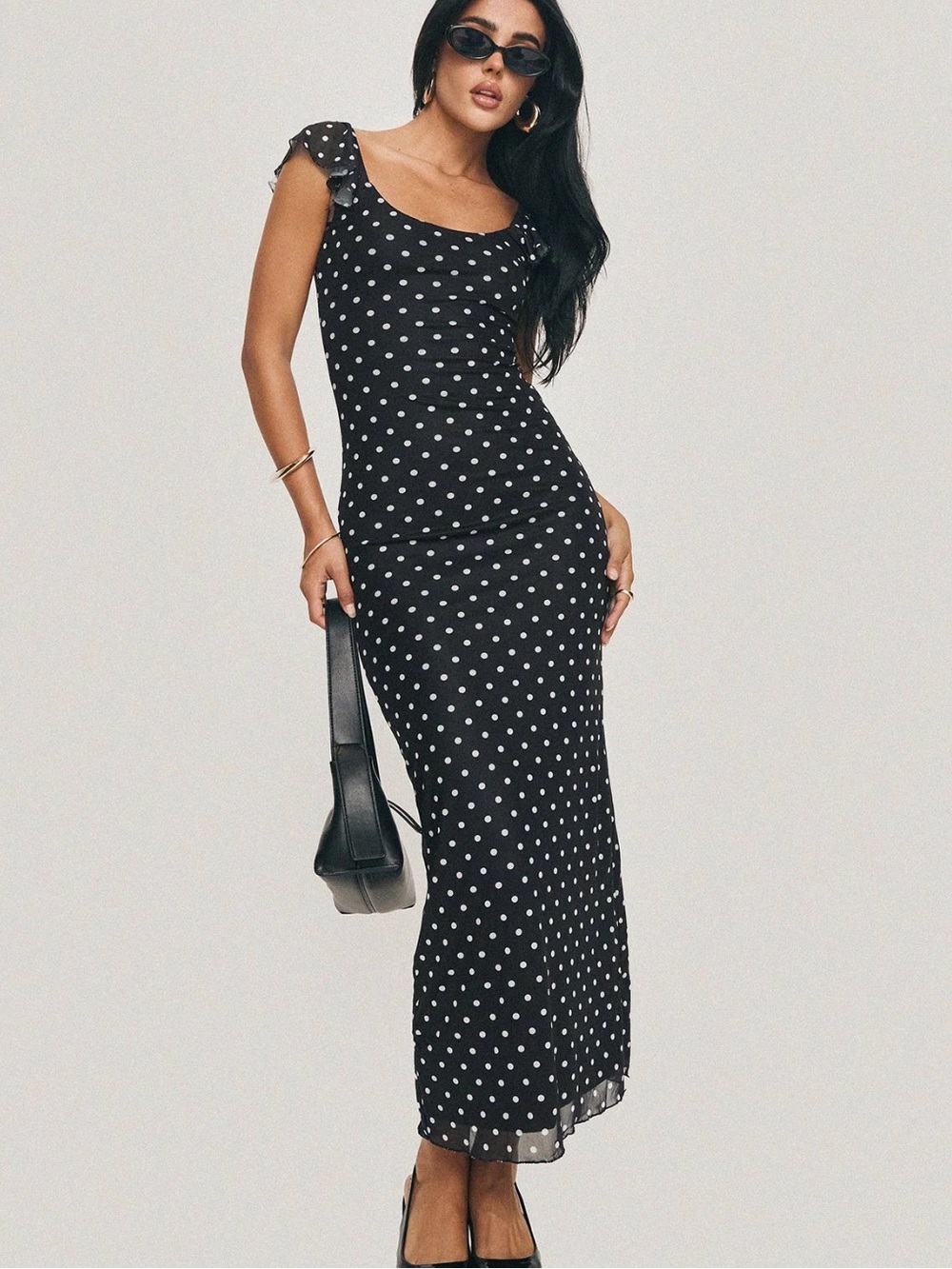 Princess Polly Sandberg Maxi Dress Black Polka Dot